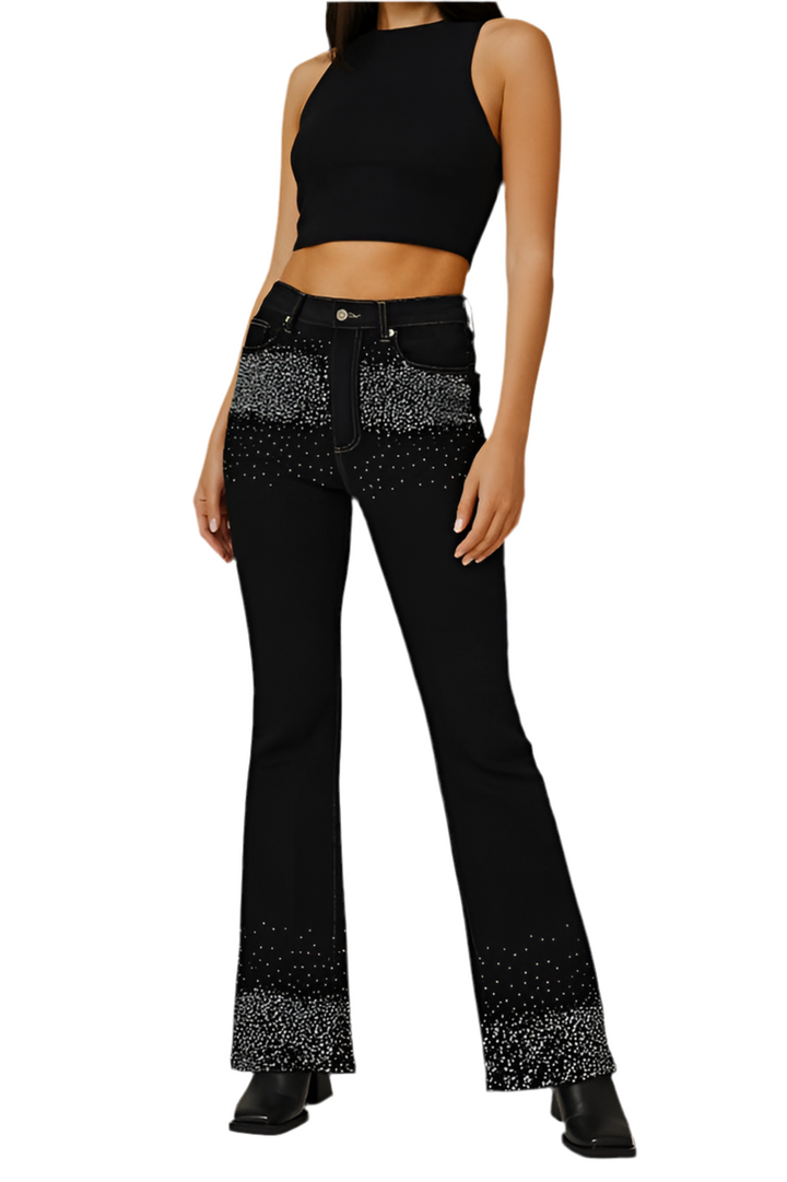 Rhinestone Boot Cut Jean in Black Denim