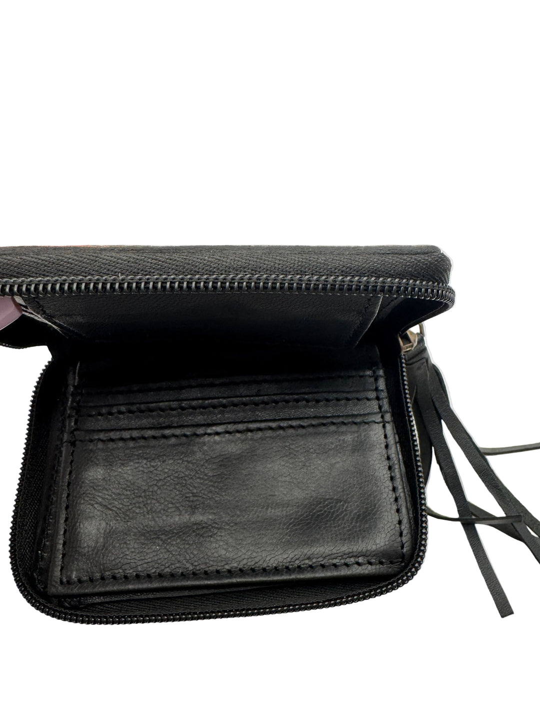 Leather Checkered Zip Wallet Keychain Neon Spur