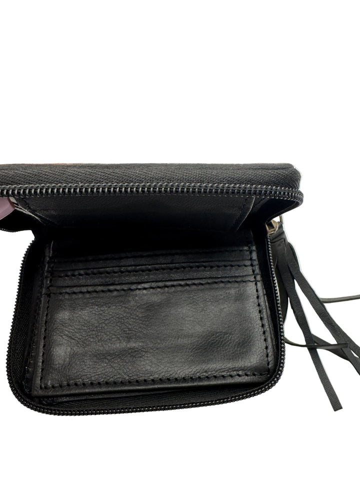 Leather Checkered Zip Wallet Keychain Neon Spur
