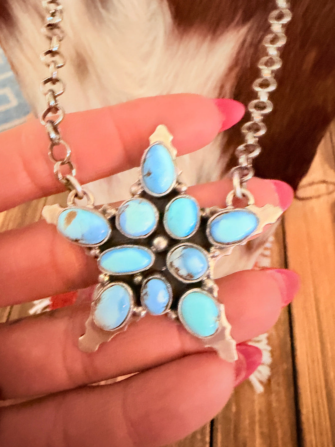 Handcrafted Golden Hills Turquoise & Sterling Silver Star Necklace by Emer Thompson Nizhoni Traders LLC