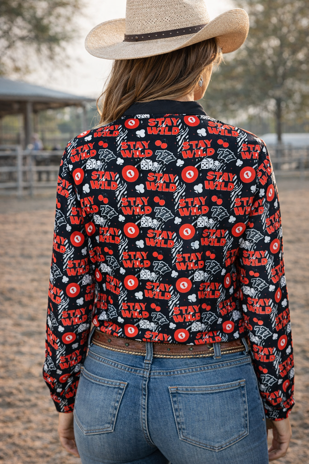 Stay Wild Quarter Button Long Sleeve Pullover Rodeo Shirt Blouse
