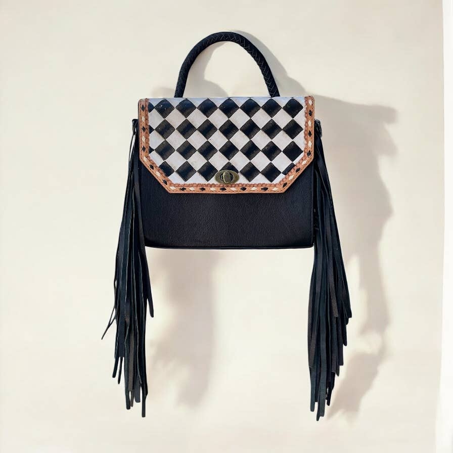 Checker Tooled Leather Crossbody Bag 