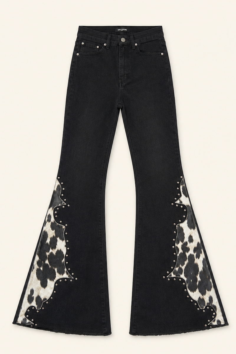 Rockstar Rouge Flare Black Faux Cowhide Jeans GJG DENIM