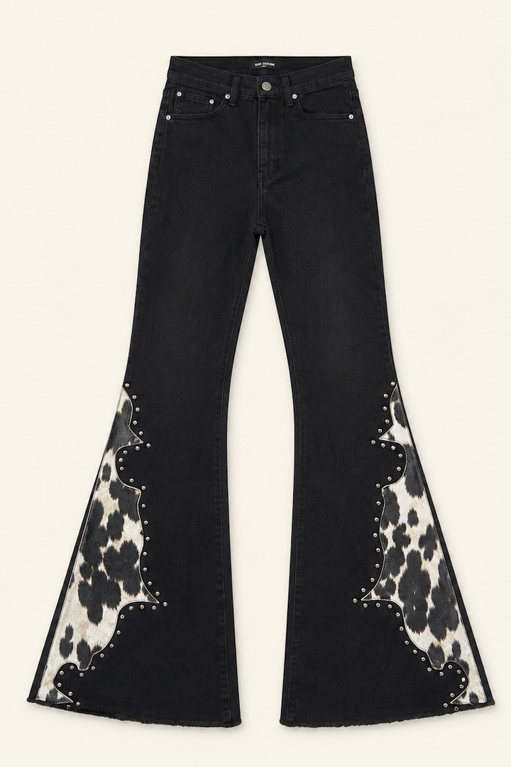 Rockstar Rouge Flare Black Faux Cowhide Jeans GJG DENIM
