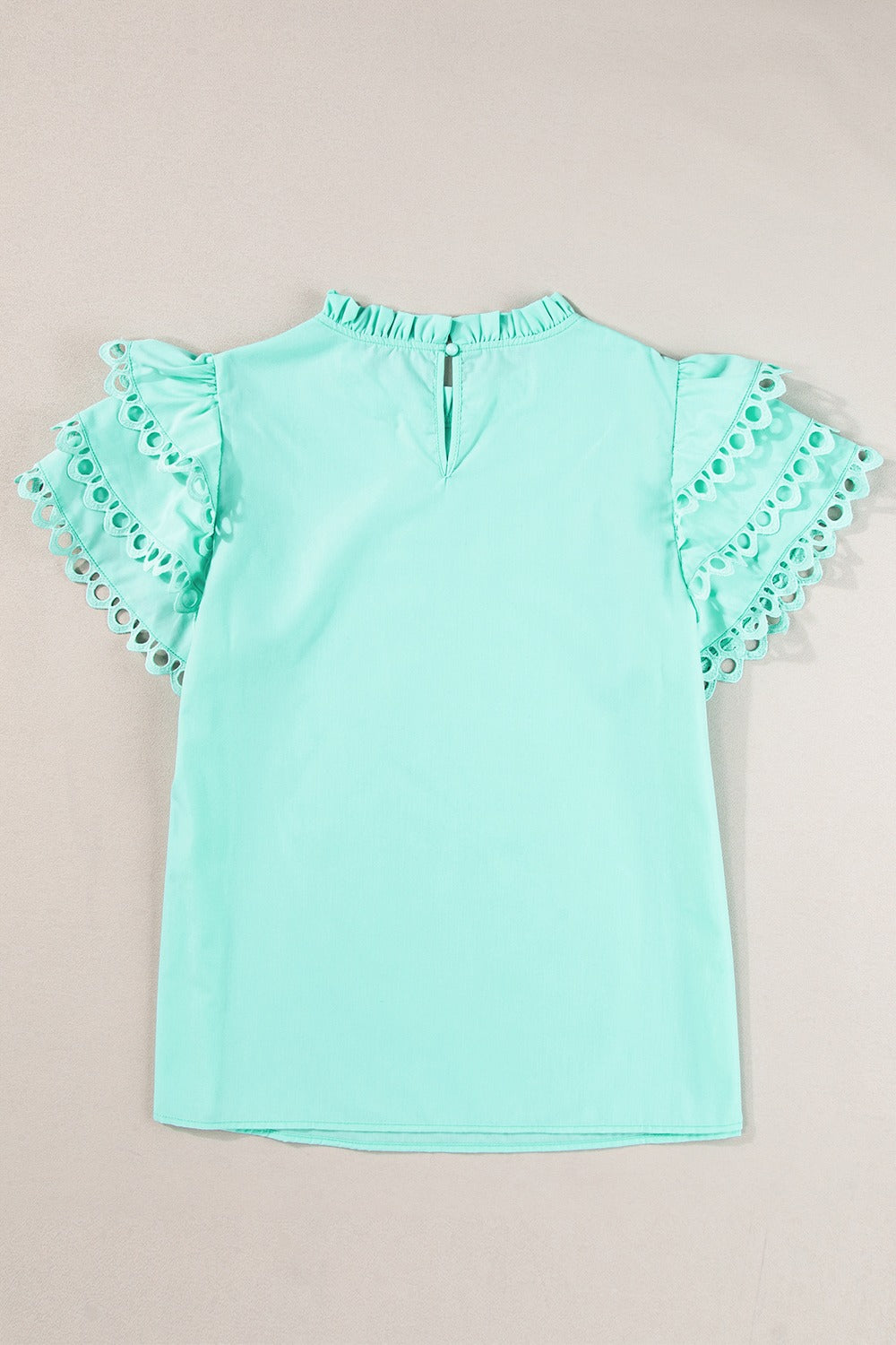 Ruffled Eyelet High Neck Cap Sleeve Blouse