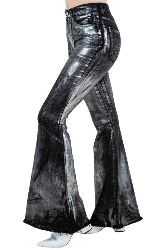 High Rise Metallic Black Bell Bottom Jean -32" Inseam