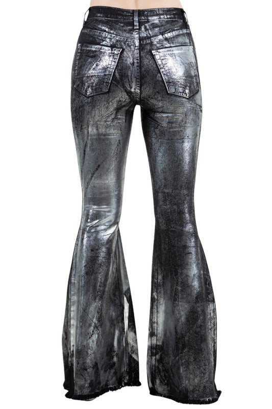 High Rise Metallic Black Bell Bottom Jean -32" Inseam