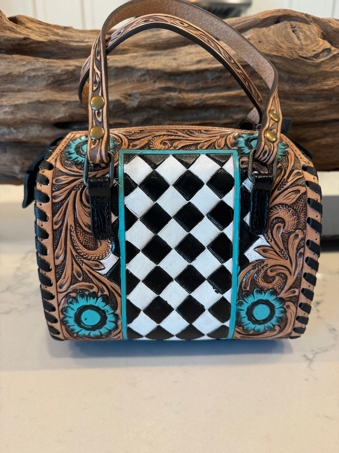 Wonderland Turquoise Rodeo Royale Checkered Mini Speedy Bag