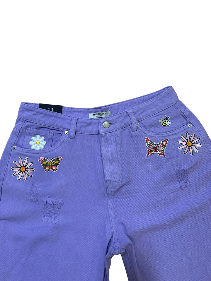 Easter Purple Spring Patch High Waist Distressed Wide Leg Baggy Jeans Neon Spur