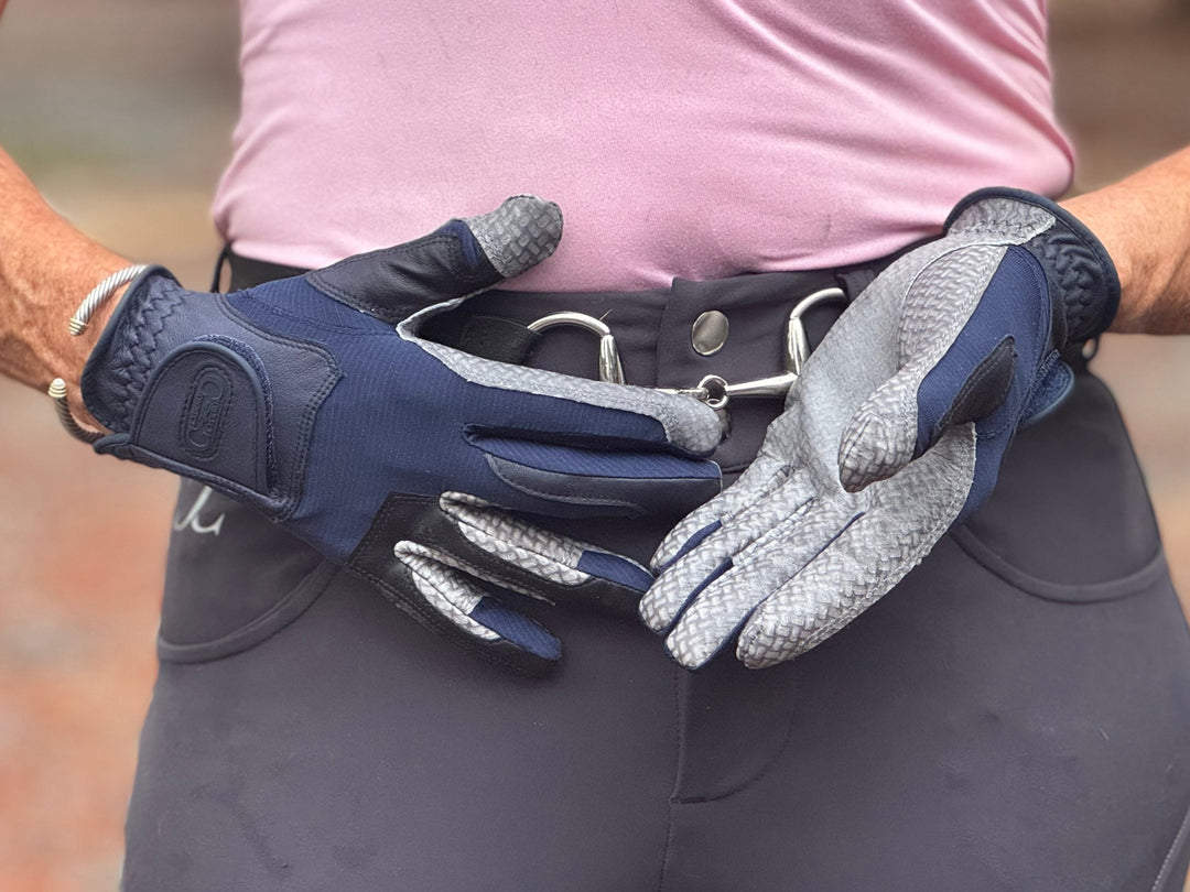 Oil-Tac Copper Tech™️ Leather Premium Riding Gloves in Navy