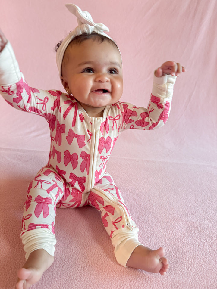 Hot Pink Bows Bamboo Zippy Boosh Baby