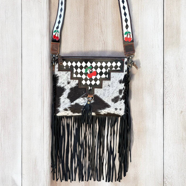 Cherry Checker Tooled & Cowhide Crossbody Bag *Sample Sale*