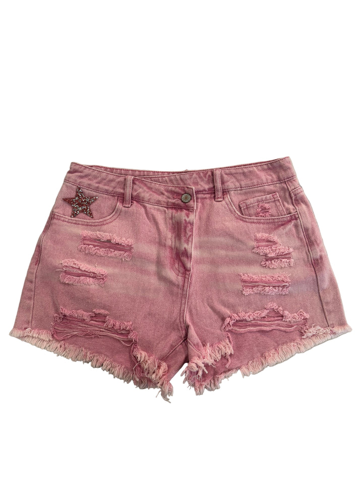 Raisin’ Hell Pink High Rise Crossover Waist Denim Shorts