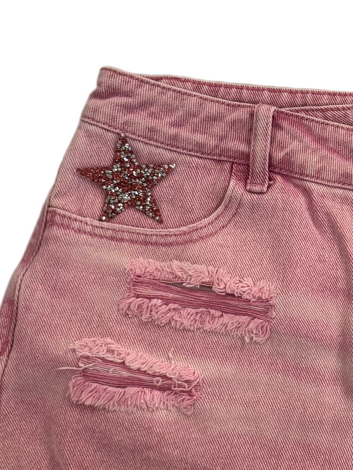 Raisin’ Hell Pink High Rise Crossover Waist Denim Shorts