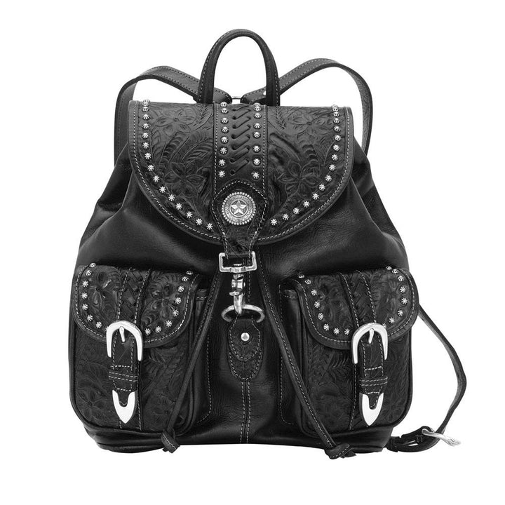 Classic Drawstring Leather Backpack w/ Flap
