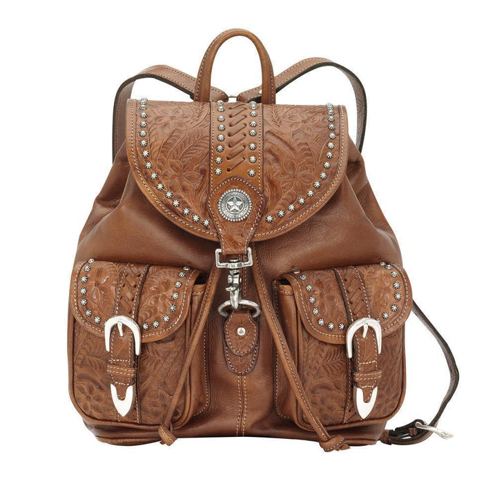 Classic Drawstring Leather Backpack w/ Flap