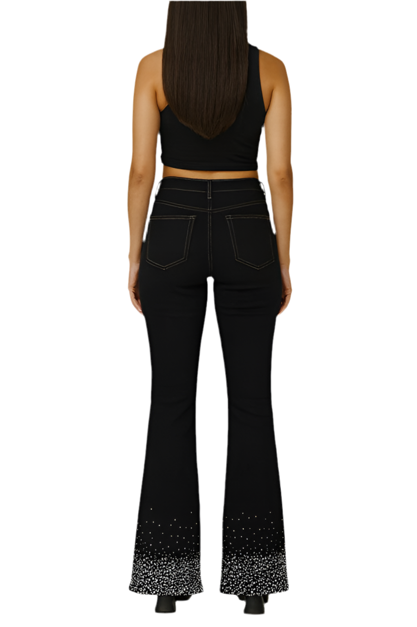 Rhinestone Boot Cut Jean in Black Denim