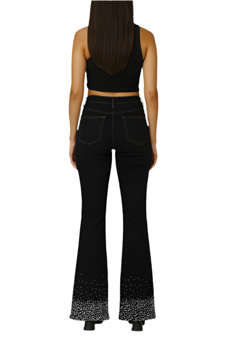 Rhinestone Boot Cut Jean in Black Denim