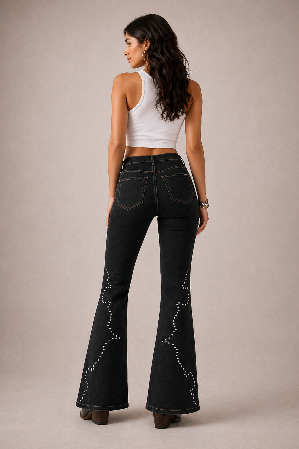 Santa Fe Studded Bootcut Jeans - Black Denim GJG DENIM