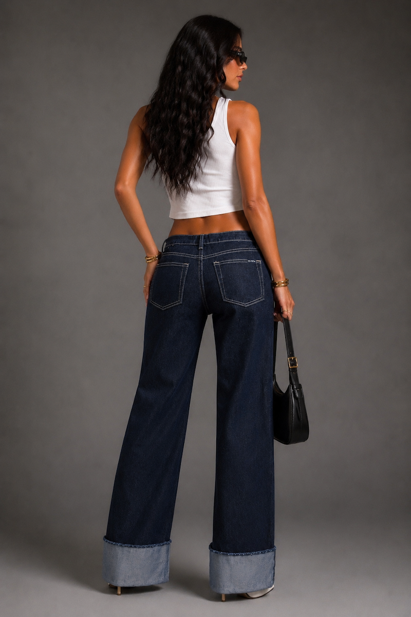 Malibu Outlaw Wide Leg Cuffed Jeans GJG DENIM