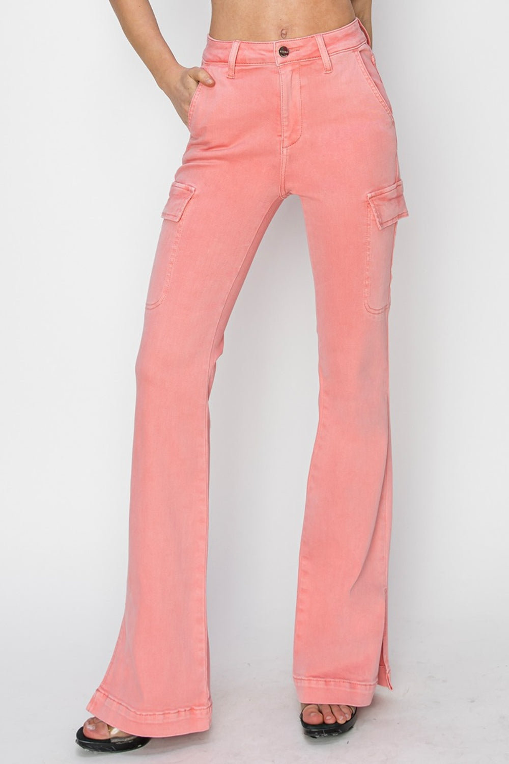 Flamingo Risen Full Size High Rise Side Slit Cargo Bootcut Jeans