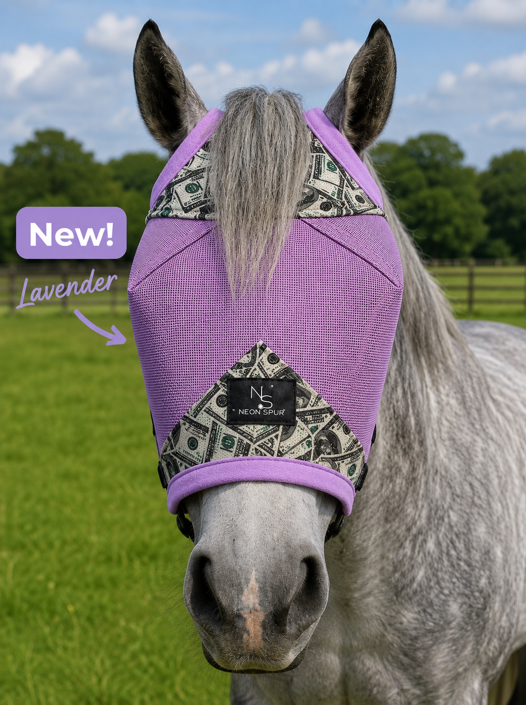 Entry Fees Fly Mask - Lilac Mesh - Full Size Neon Spur