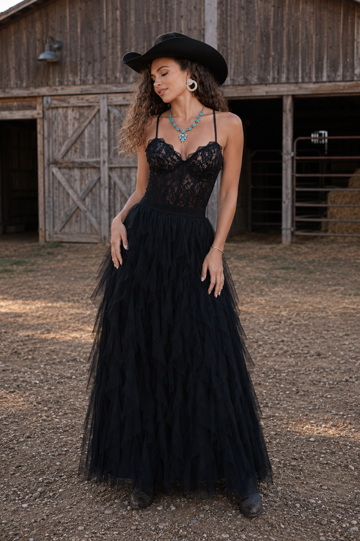 Dahlia Gown - Black - Tulle & Lace Dress Lady Black Tie