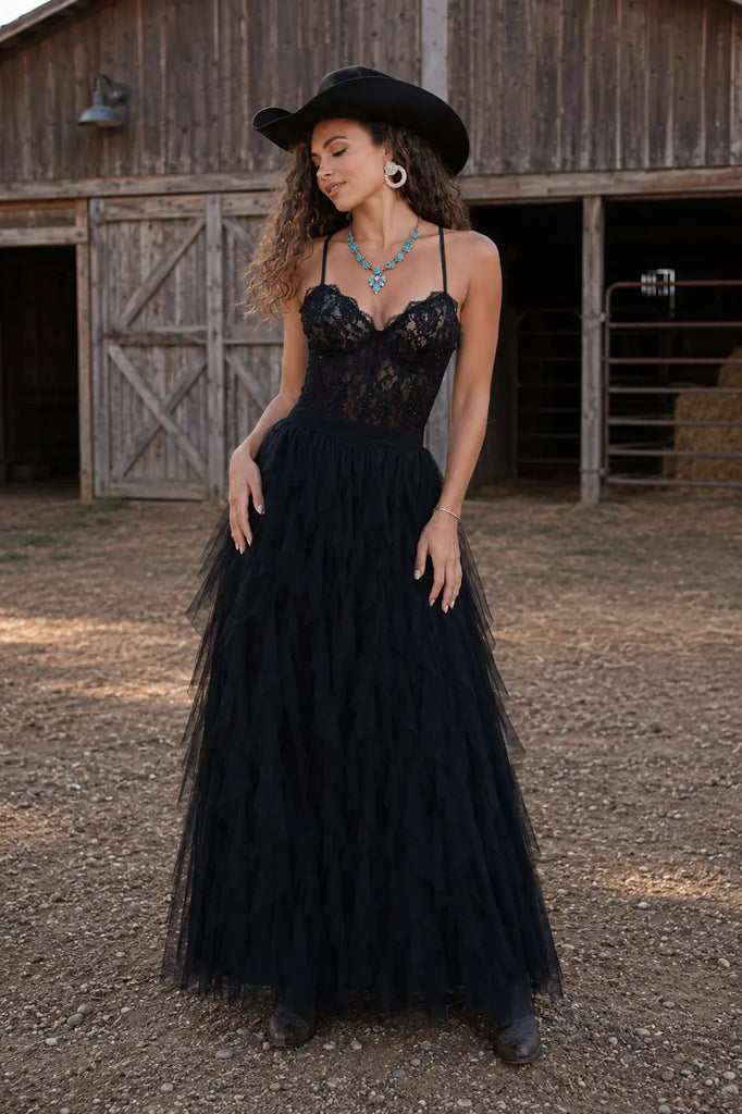 Dahlia Gown - Black - Tulle & Lace Dress – Neon Spur