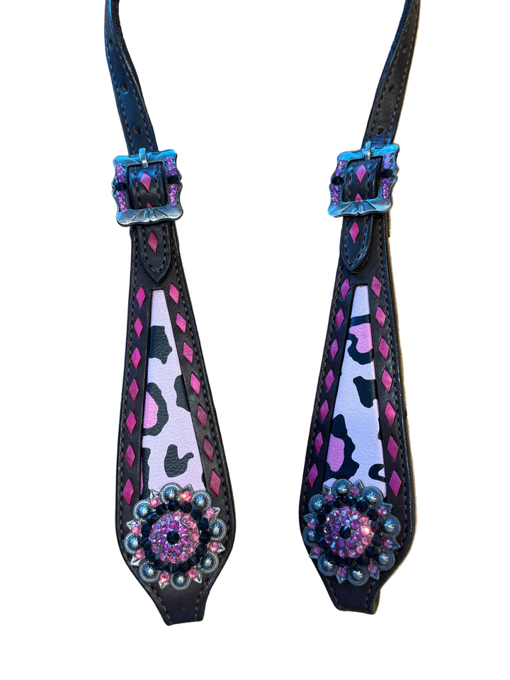 Catty Cowgirl Crystal Breast Collar & Headstall Leather Tack Set