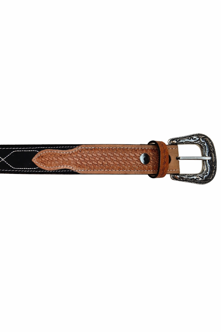 Western Stitch Genuine Suede & Hand Tooled Leather Belt -Black Neon Spur