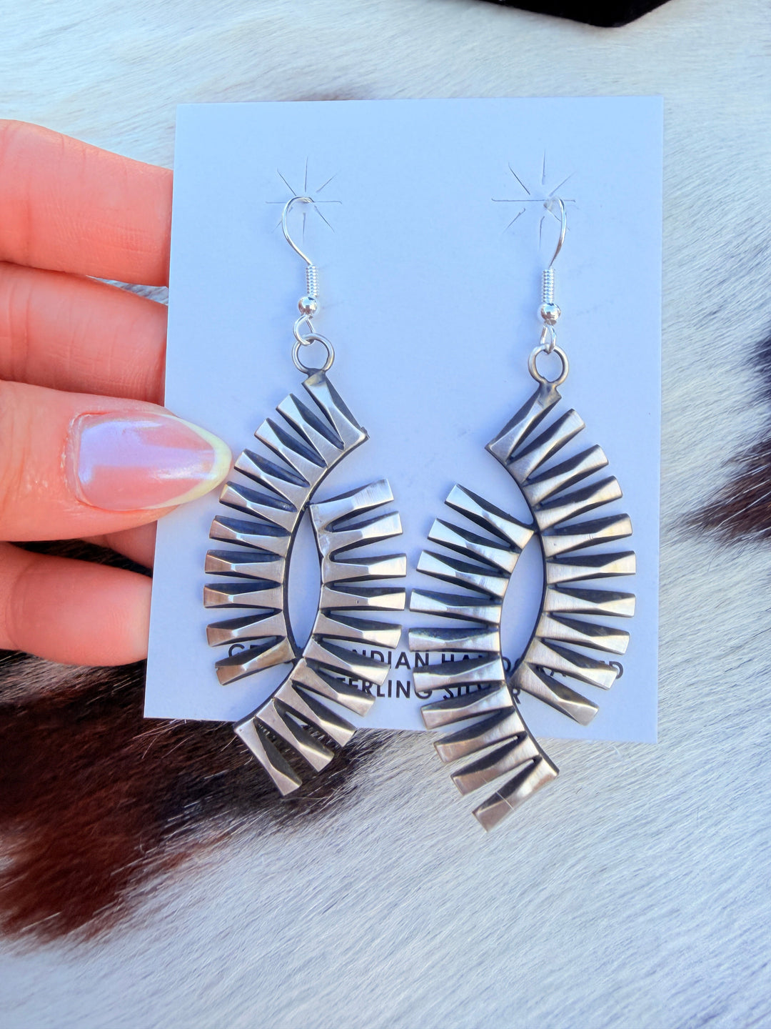 Handcrafted Beth Dutton Collection Sterling Silver Dangle Earrings Nizhoni Traders LLC