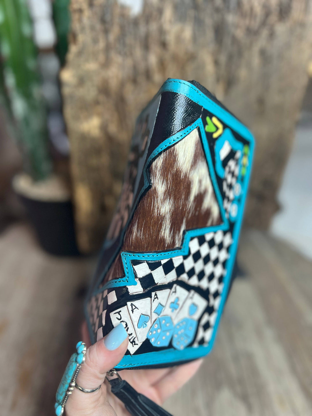 Turquoise Rocker Electric Rodeo Large Zippered Wallet Neon Spur