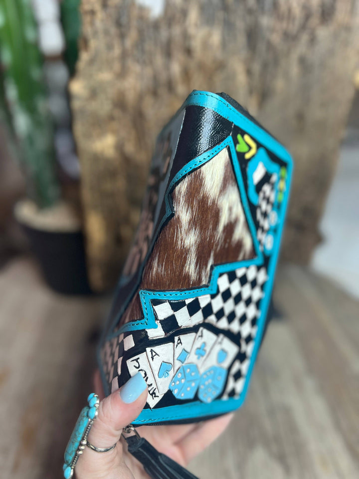 Turquoise Rocker Electric Rodeo Large Zippered Wallet Neon Spur