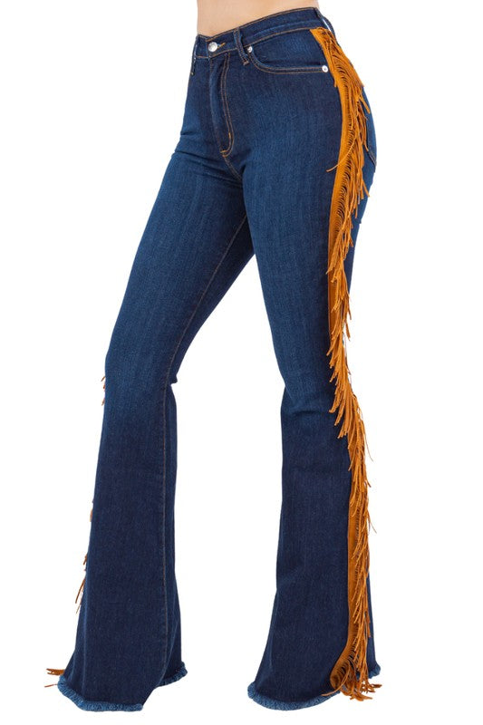 Dark Blue Fringe Bell Bottoms -32" Inseam