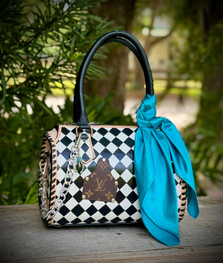 Upcycled LV Black & White Checkered Leather Speedy Bag Southern Junkie Gypsy Boutique