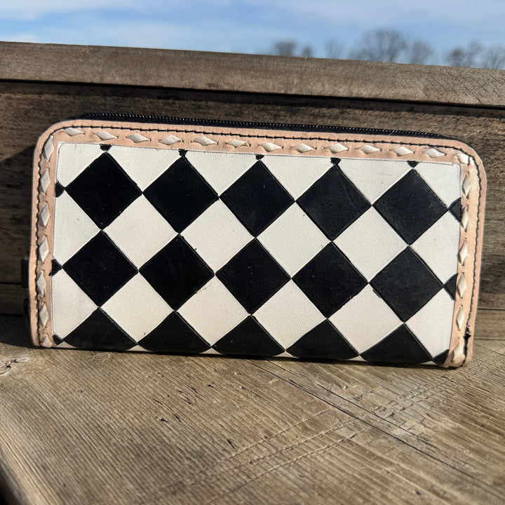 Black and White Speedy Checkered Genuine Western Cowhide Leather Purse Double B Wild Rags