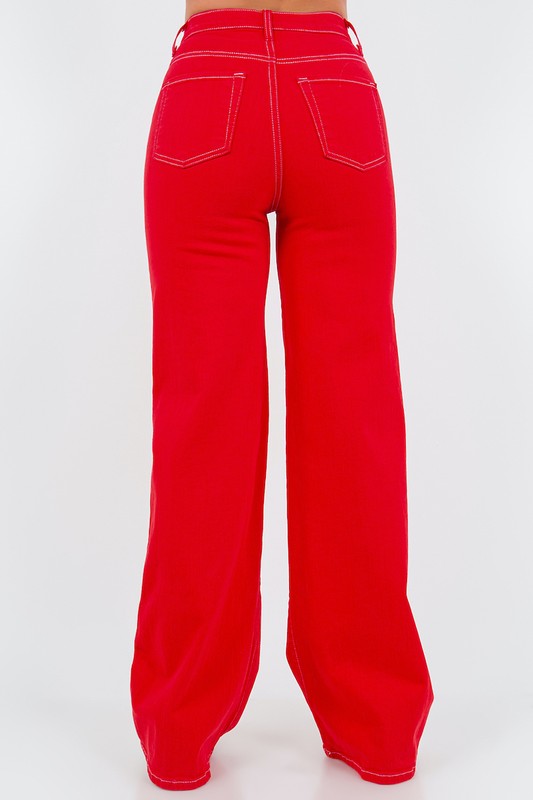 Red Wide Leg Jean -34” Inseam