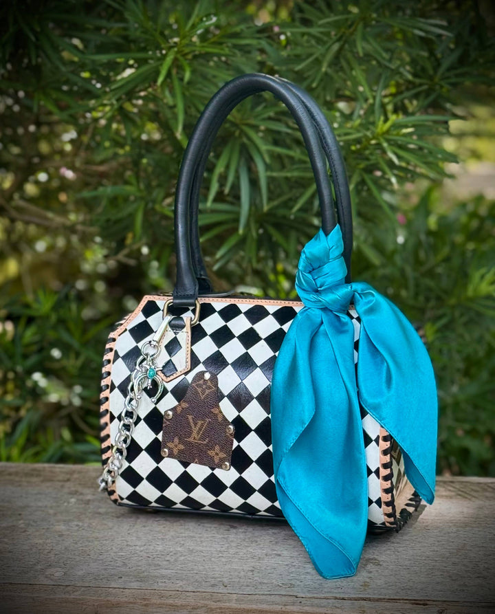 Upcycled LV Black & White Checkered Leather Speedy Bag Southern Junkie Gypsy Boutique