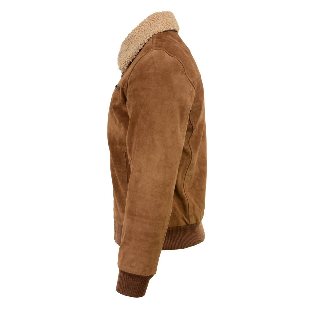 Men's Suede Leather Vintage Bomber Jacket With Shearling Collar