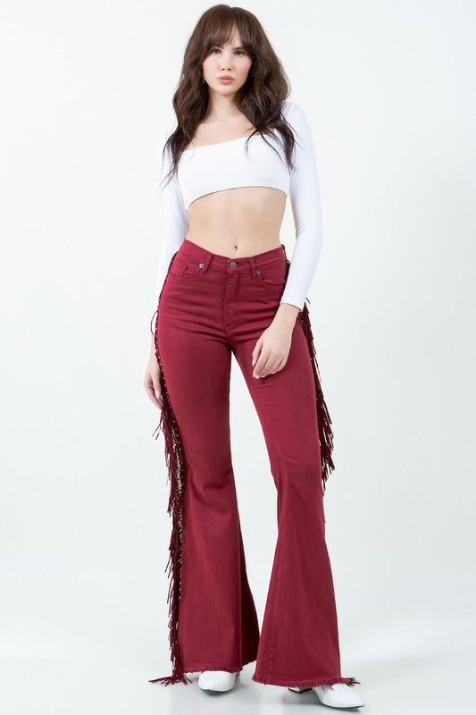 Texas Sun Fringe Bell Bottom Wine- 32” Inseam