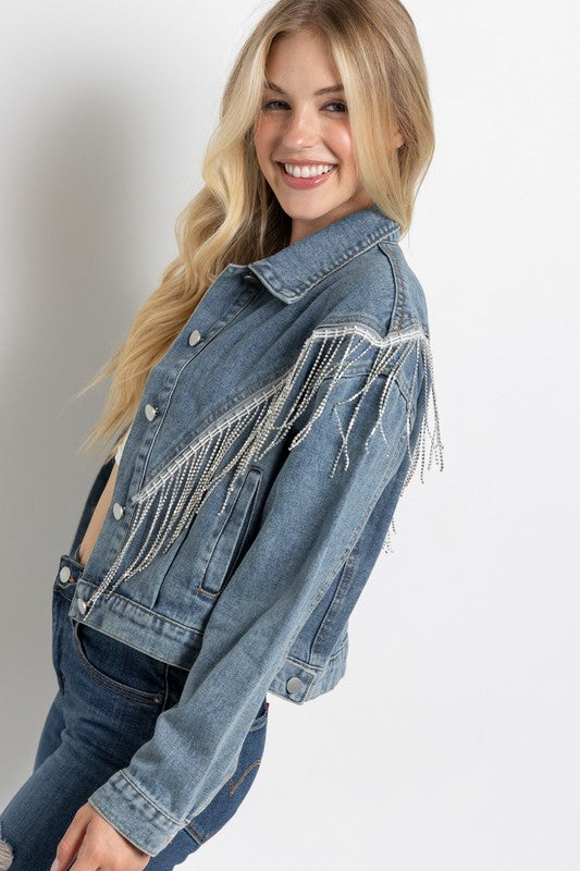 Rhinestone Fringe Crop Jacket