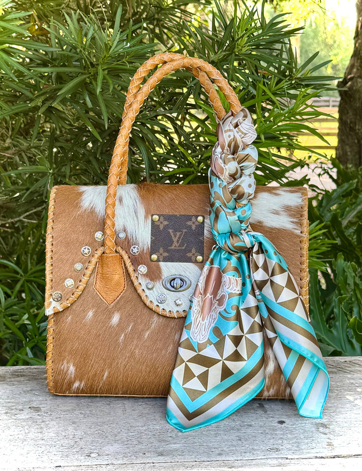 Upcycled LV Cowhide Leather Bougie Shoulder Crossbody Bag Neon Spur
