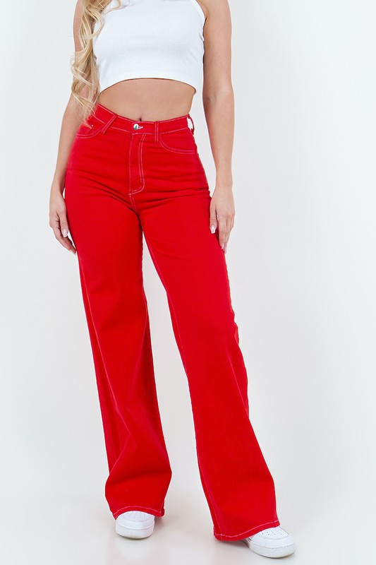 Red Wide Leg Jean -34” Inseam