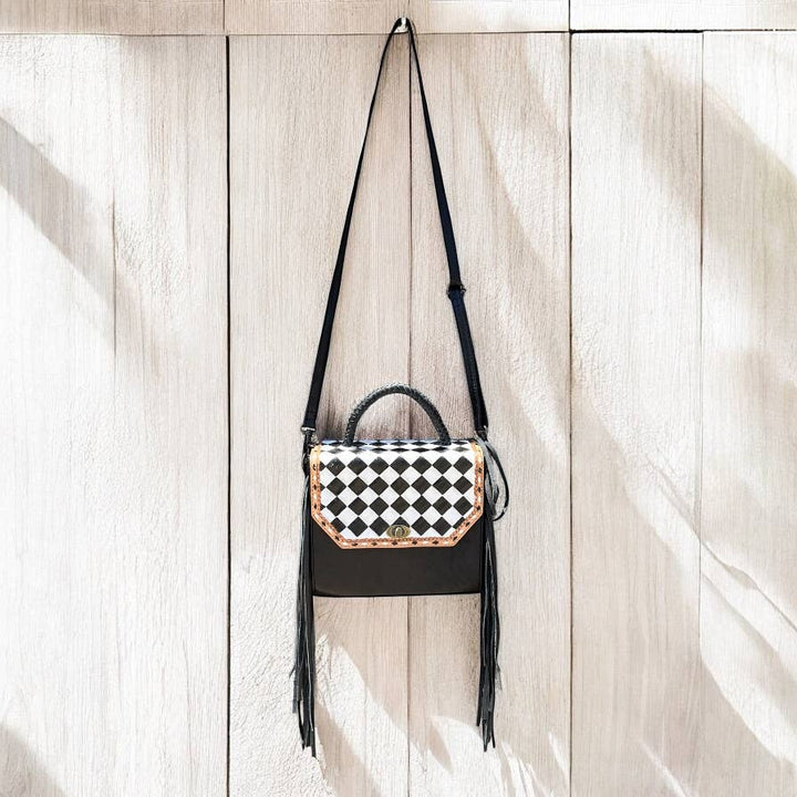 Checker Tooled Leather Crossbody Bag 