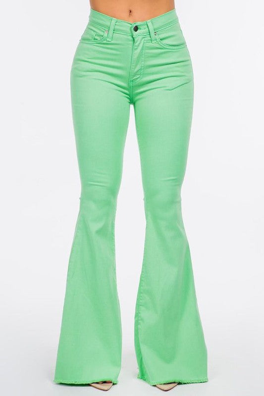 Lime Green Bell Bottom Jeans -32" Inseam