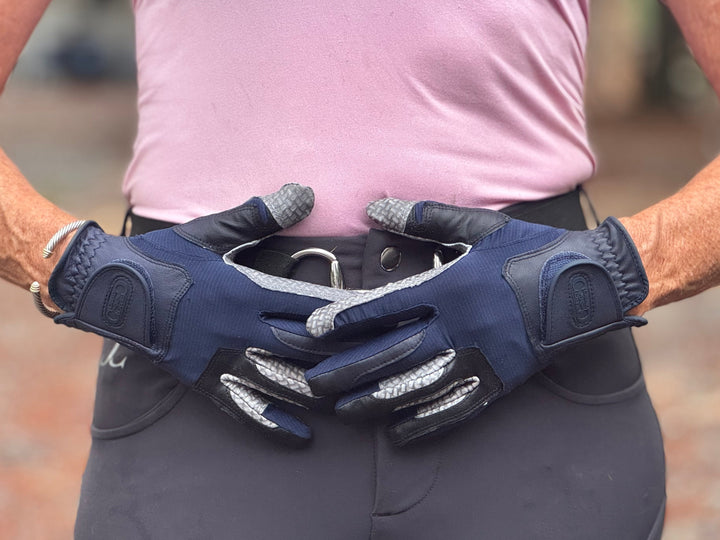 Oil-Tac Copper Tech™️ Leather Premium Riding Gloves in Navy