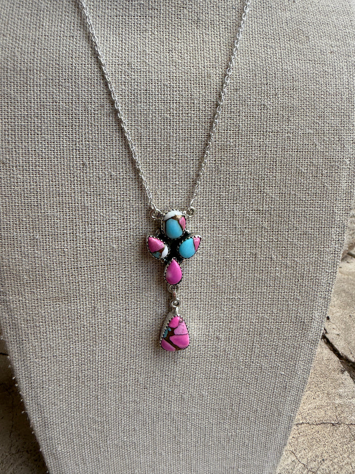 Handmade Sterling Silver & Cotton Candy Turquoise Pendant Necklace