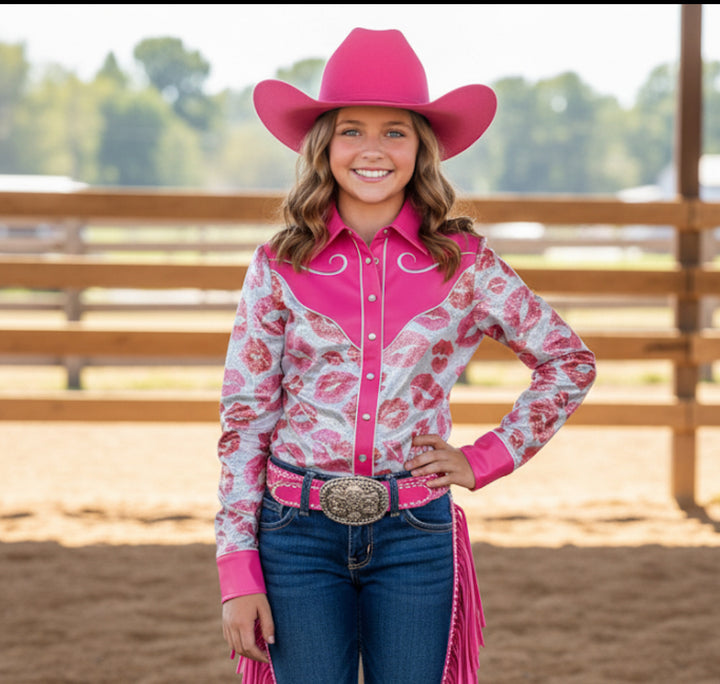 Girls Smooch & Spur Western Pearl Snap Rodeo Shirt