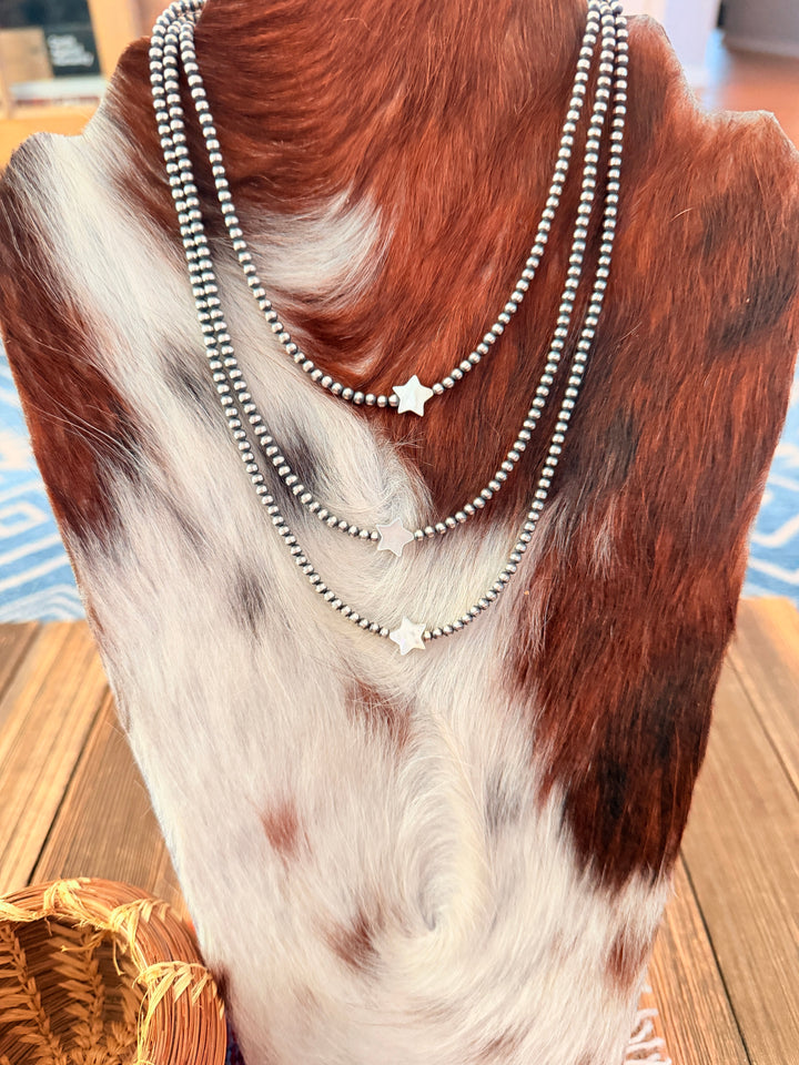 Handcrafted Mother of Pearl and Sterling Silver Pearl Star Beaded Necklace Nizhoni Traders LLC