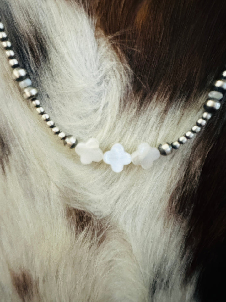 Handcrafted Mother of Pearl & Sterling Silver Pearl 18” Cross Beaded Necklace Nizhoni Traders LLC
